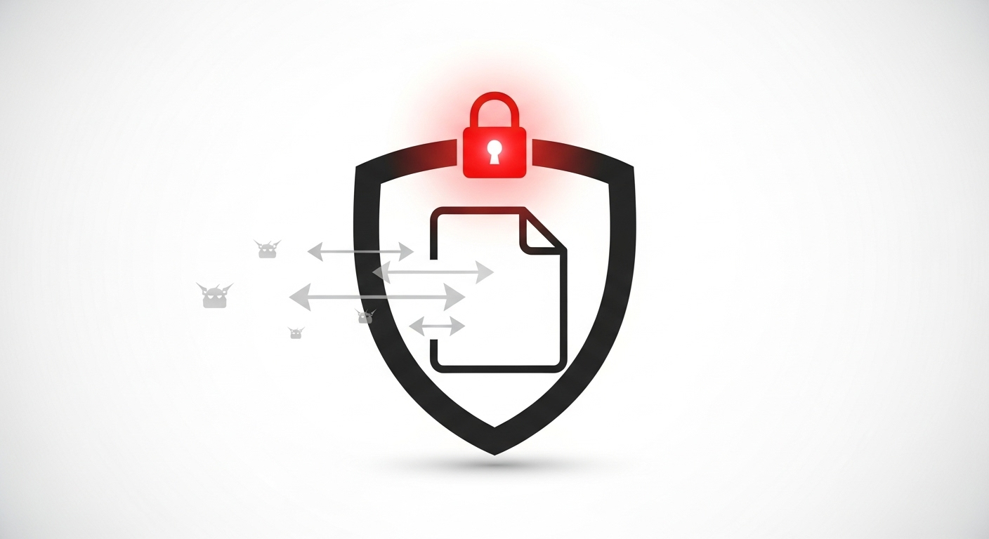 A shield icon protecting a document, symbolizing the enterprise-grade security of a secure document management system like Dokmee.